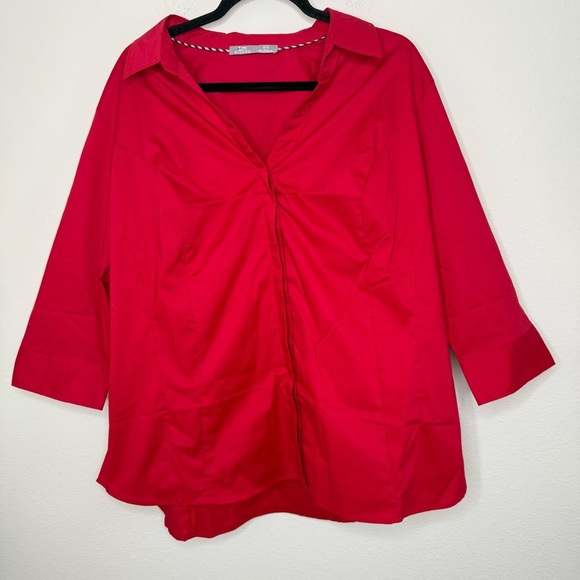 Lee Riders Red Button-Down 3/4 Sleeve Blouse Size 1X NWT - Picture 5 of 12